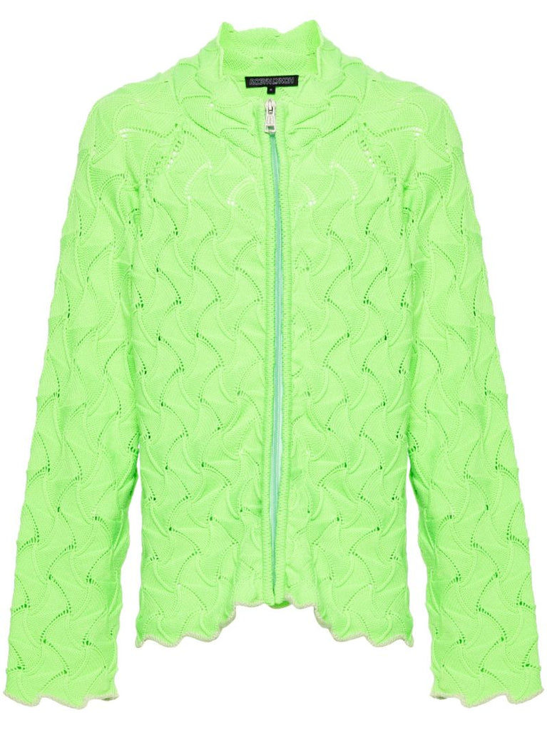 Green Merino Wool Zipped Cardigan