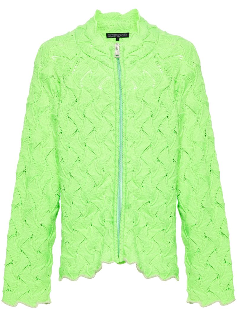 Green Merino Wool Zipped Cardigan
