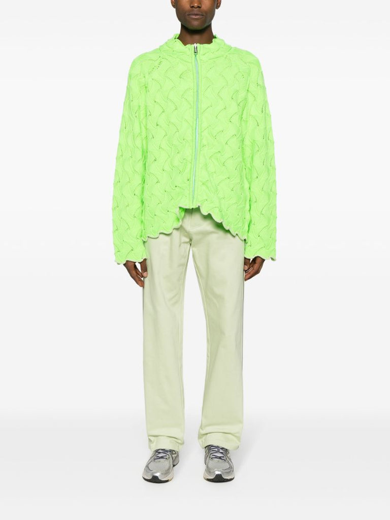 Green Merino Wool Zipped Cardigan