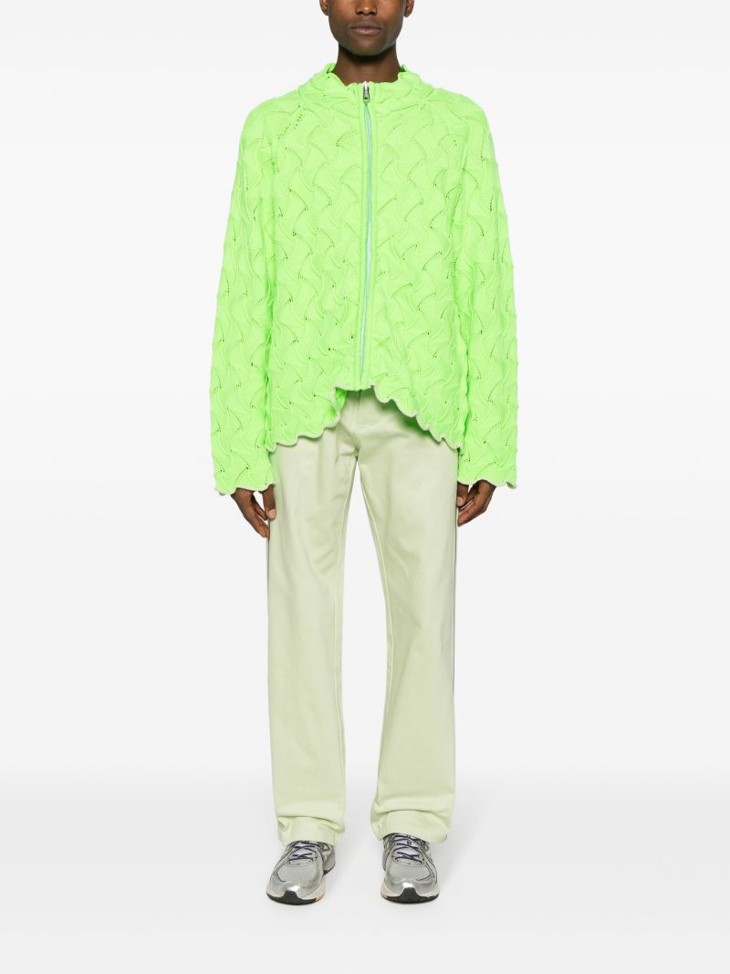 Green Merino Wool Zipped Cardigan