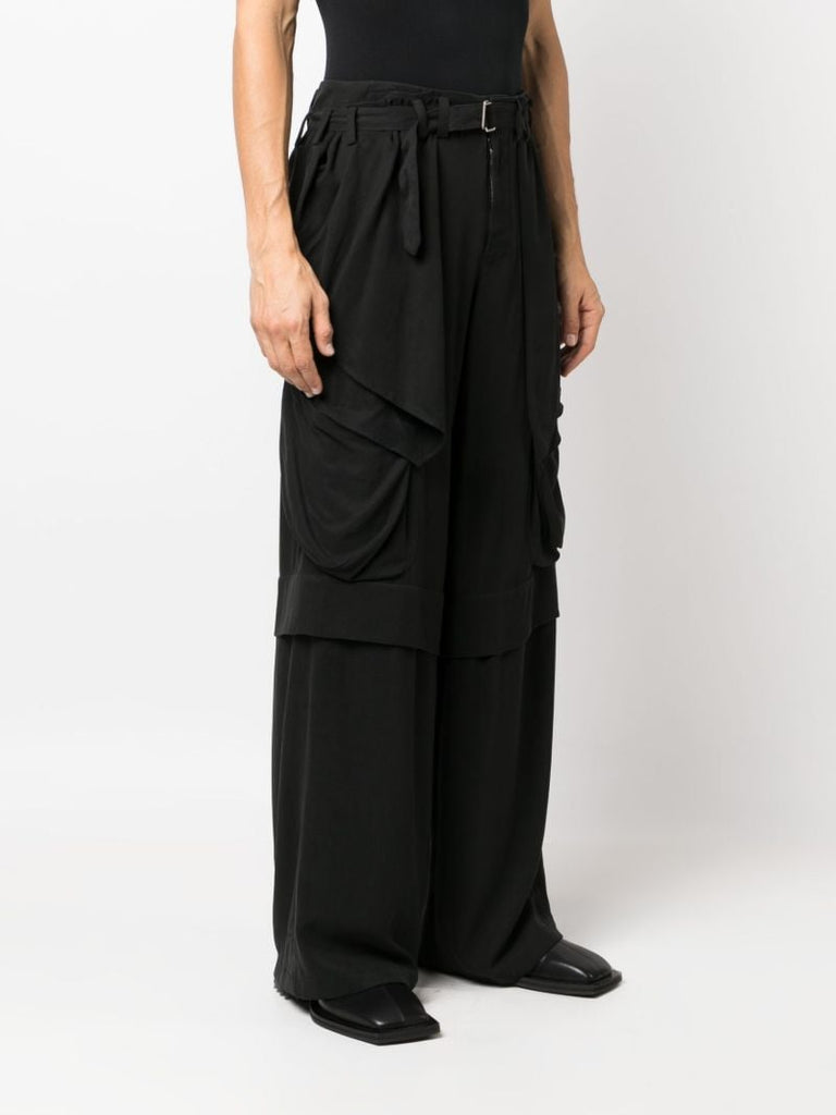 Black Draped Wide-leg Trousers