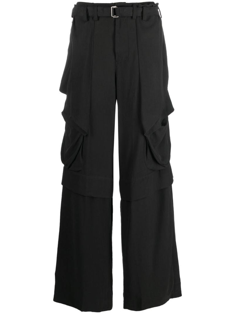 Black Draped Wide-leg Trousers