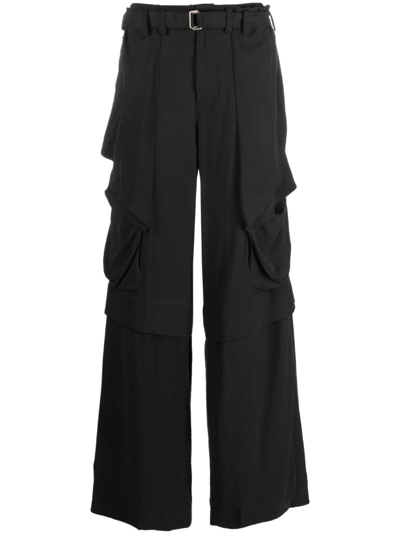 Black Draped Wide-leg Trousers