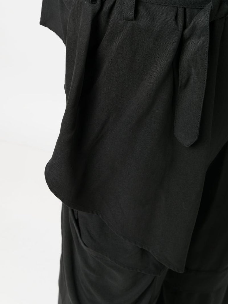 Black Draped Wide-leg Trousers
