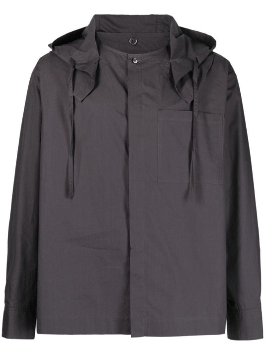 Grey Detachable Hood Cotton Shirt