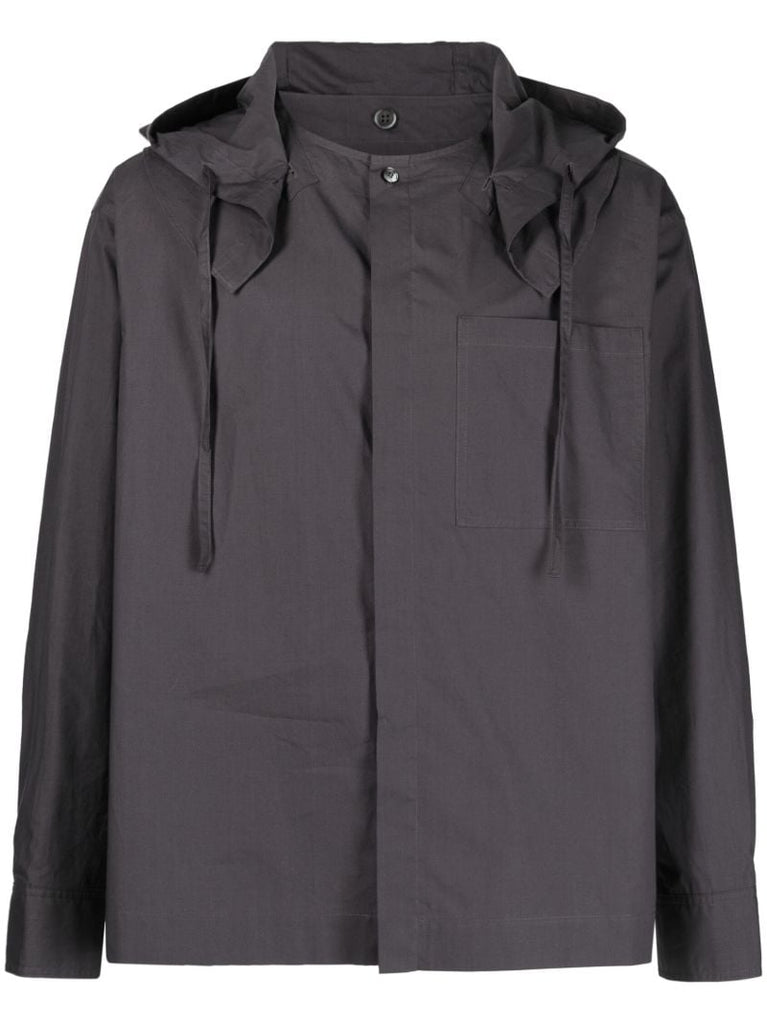 Grey Detachable Hood Cotton Shirt