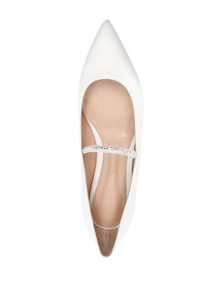 White Crystal Leather Ballet Pumps