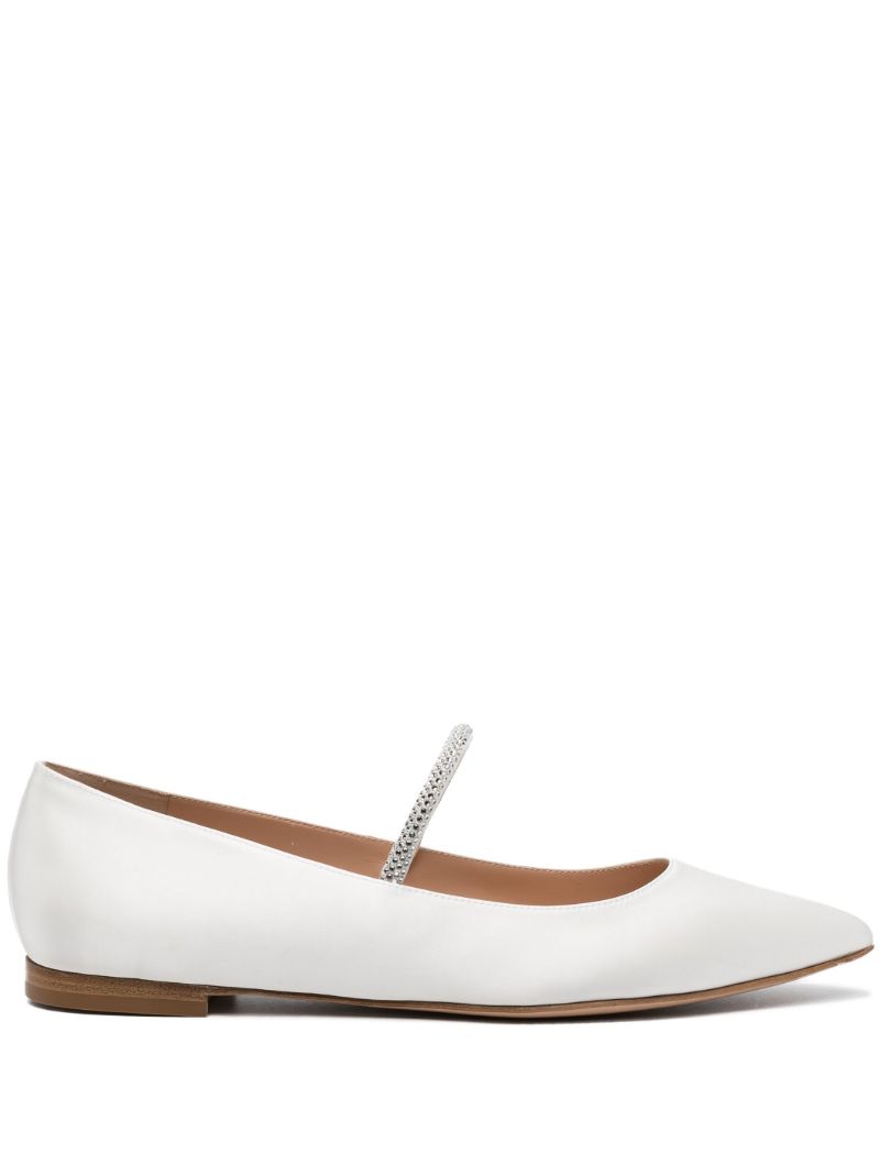 White Crystal Leather Ballet Pumps