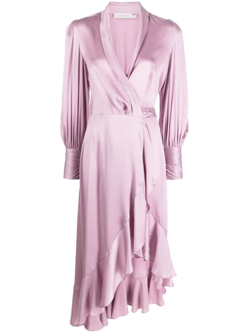 Pink Silk Wrap Midi Dress