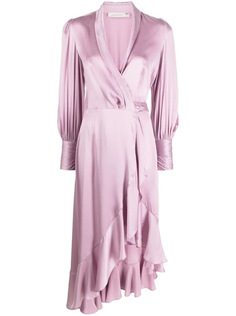 Pink Silk Wrap Midi Dress