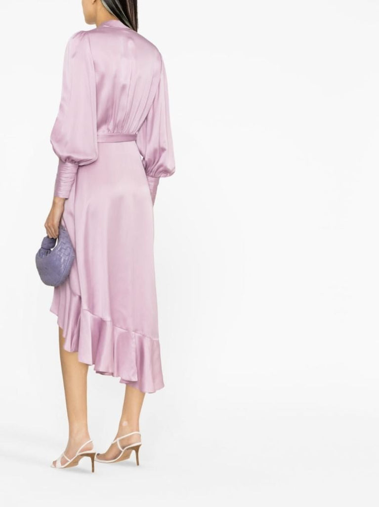 Pink Silk Wrap Midi Dress