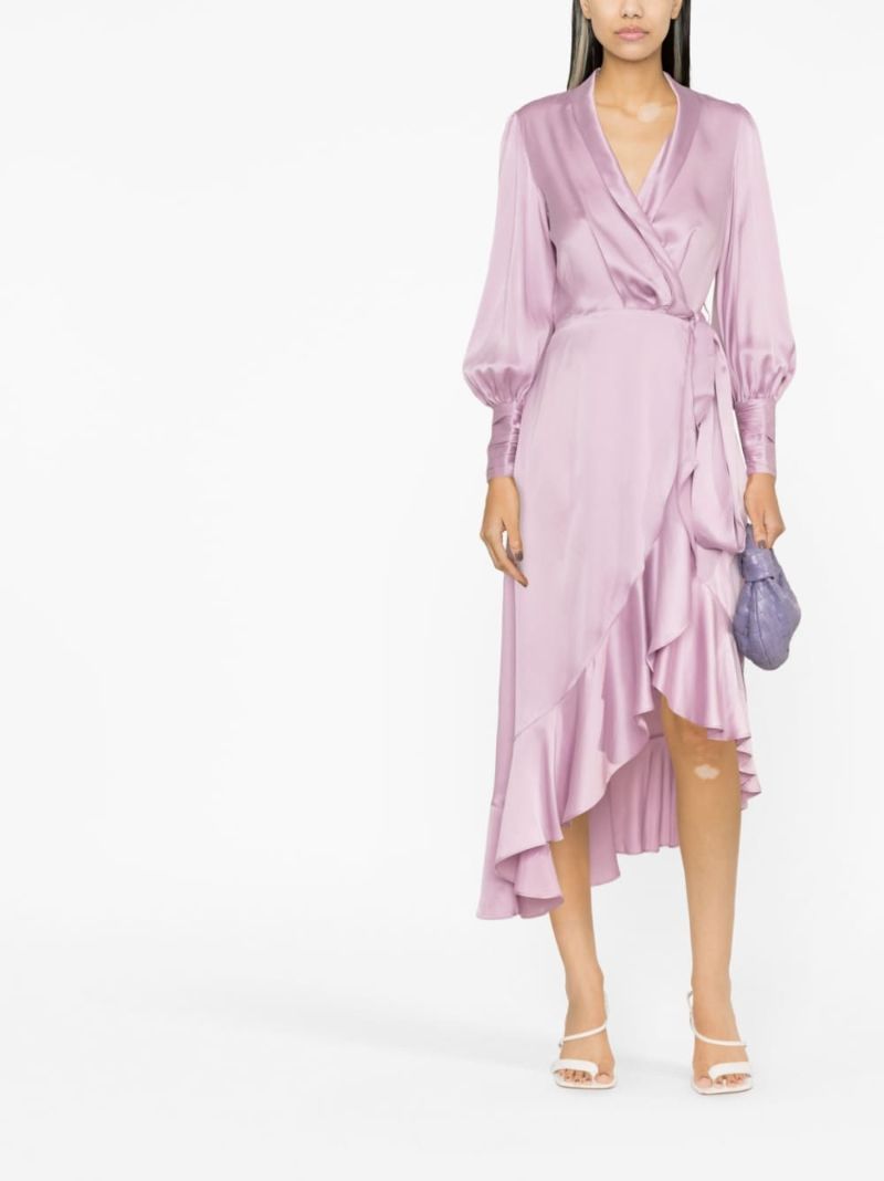 Pink Silk Wrap Midi Dress