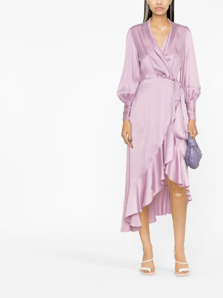 Pink Silk Wrap Midi Dress
