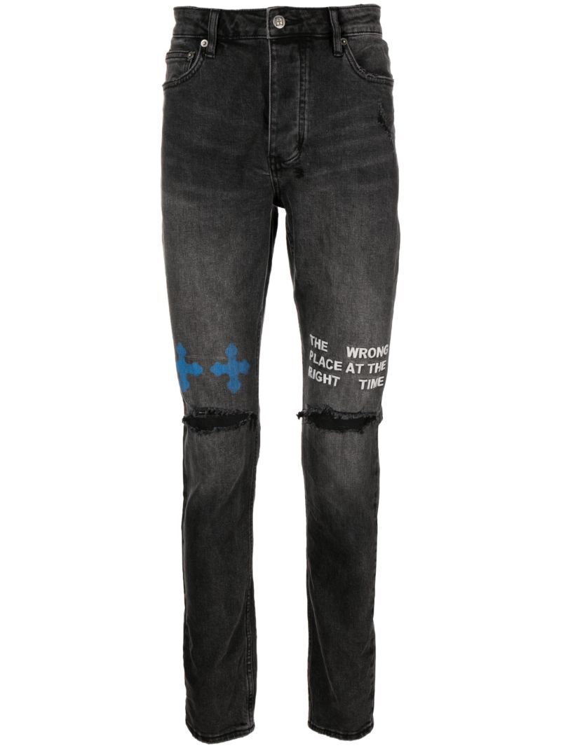 Black Graphic Print Denim Jeans