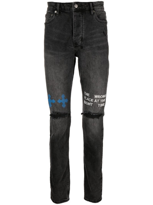 Black Graphic Print Denim Jeans