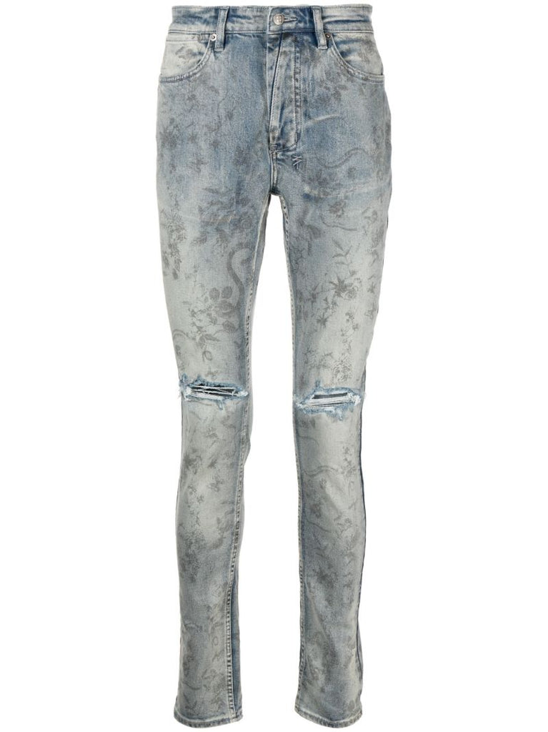 Grey Ripped Detail Denim Jeans
