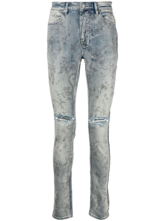 Grey Ripped Detail Denim Jeans