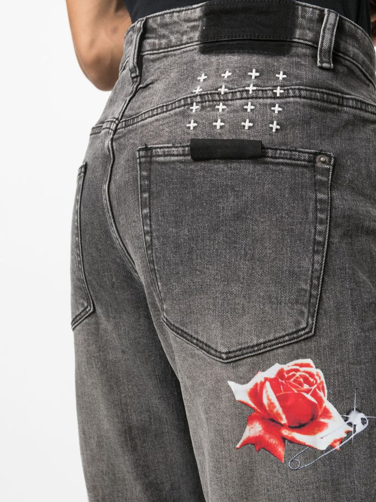 Black Wolfgang Rose Patch Jeans