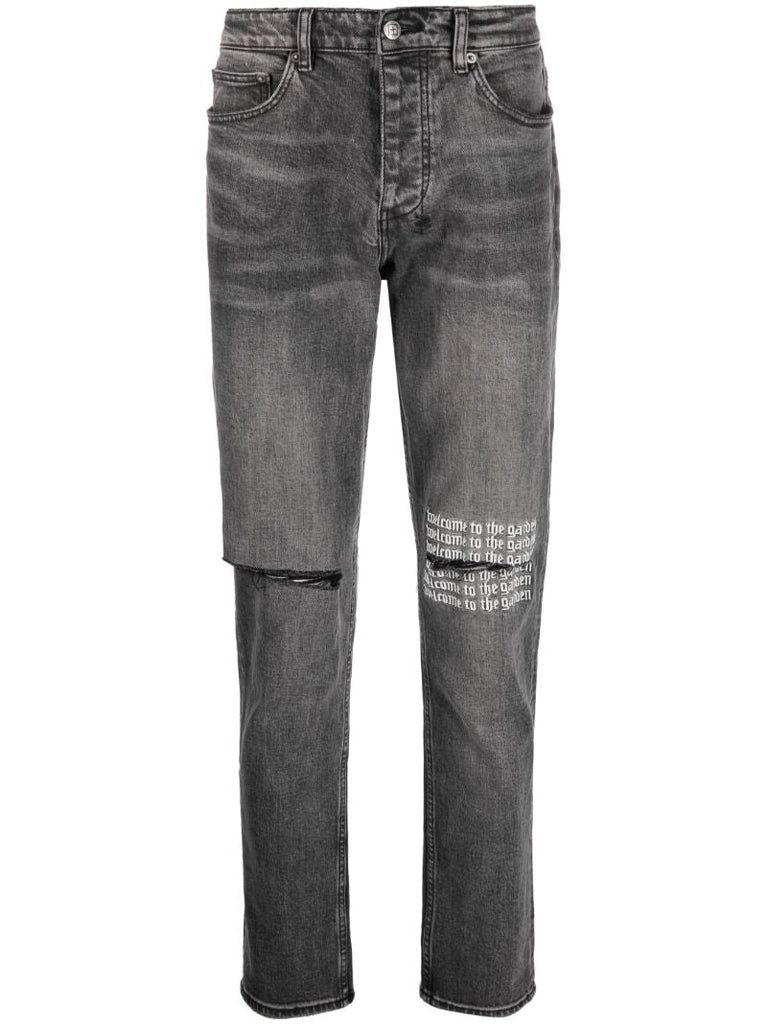 Black Wolfgang Rose Patch Jeans