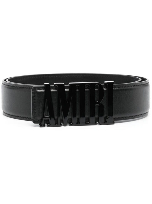 Black Leather Tonal Logo Buckle Belt