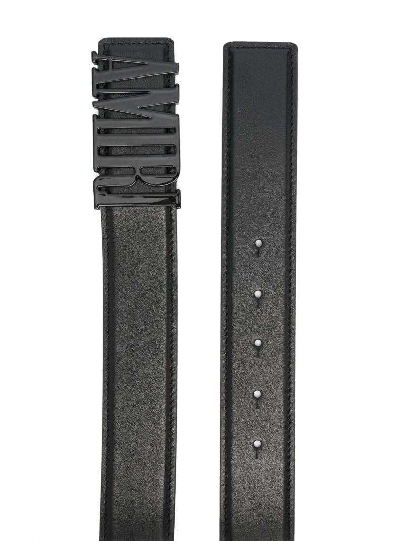Black Leather Tonal Logo Buckle Belt