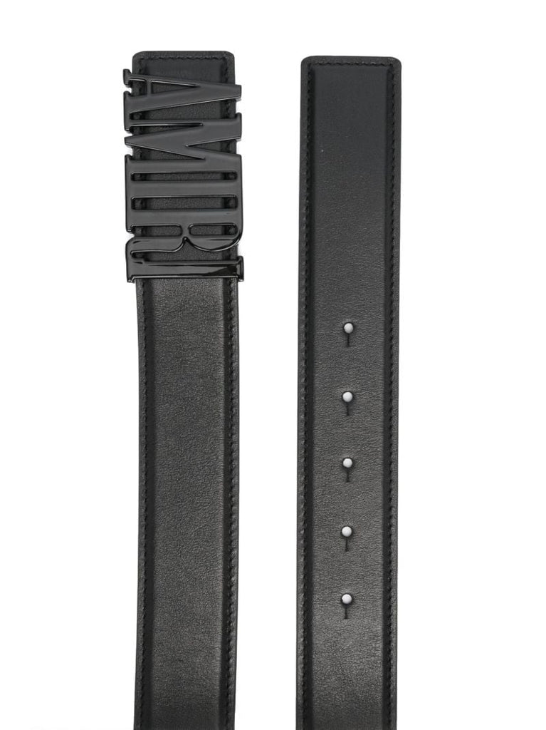 Black Leather Tonal Logo Buckle Belt