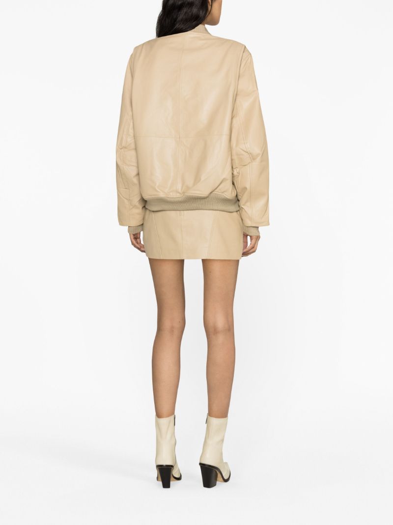 Beige Leather Bomber Jacket