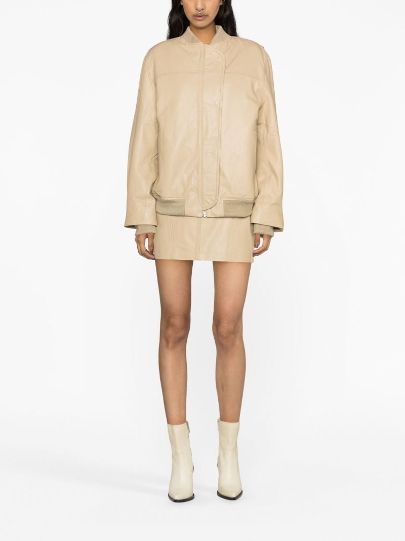 Beige Leather Bomber Jacket