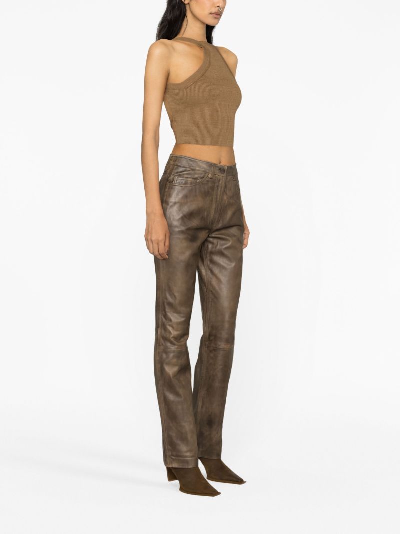 Brown Straight-leg Leather Trousers