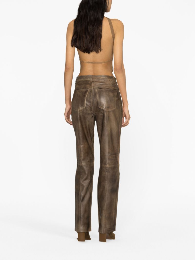 Brown Straight-leg Leather Trousers