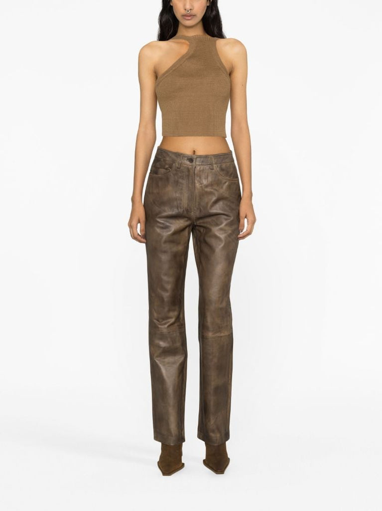 Brown Straight-leg Leather Trousers