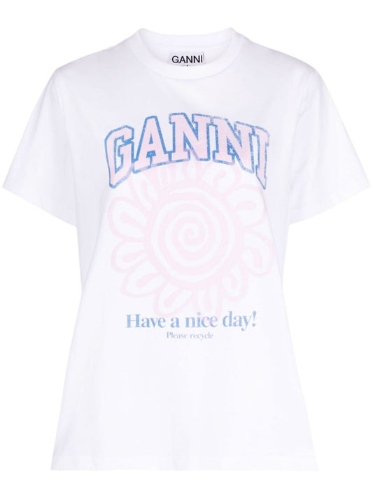 White Flower-print Organic Cotton T-shirt