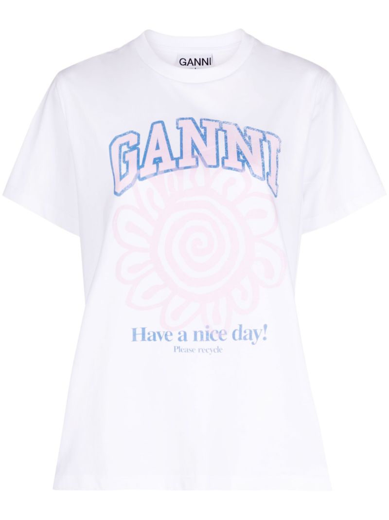 White Flower-print Organic Cotton T-shirt