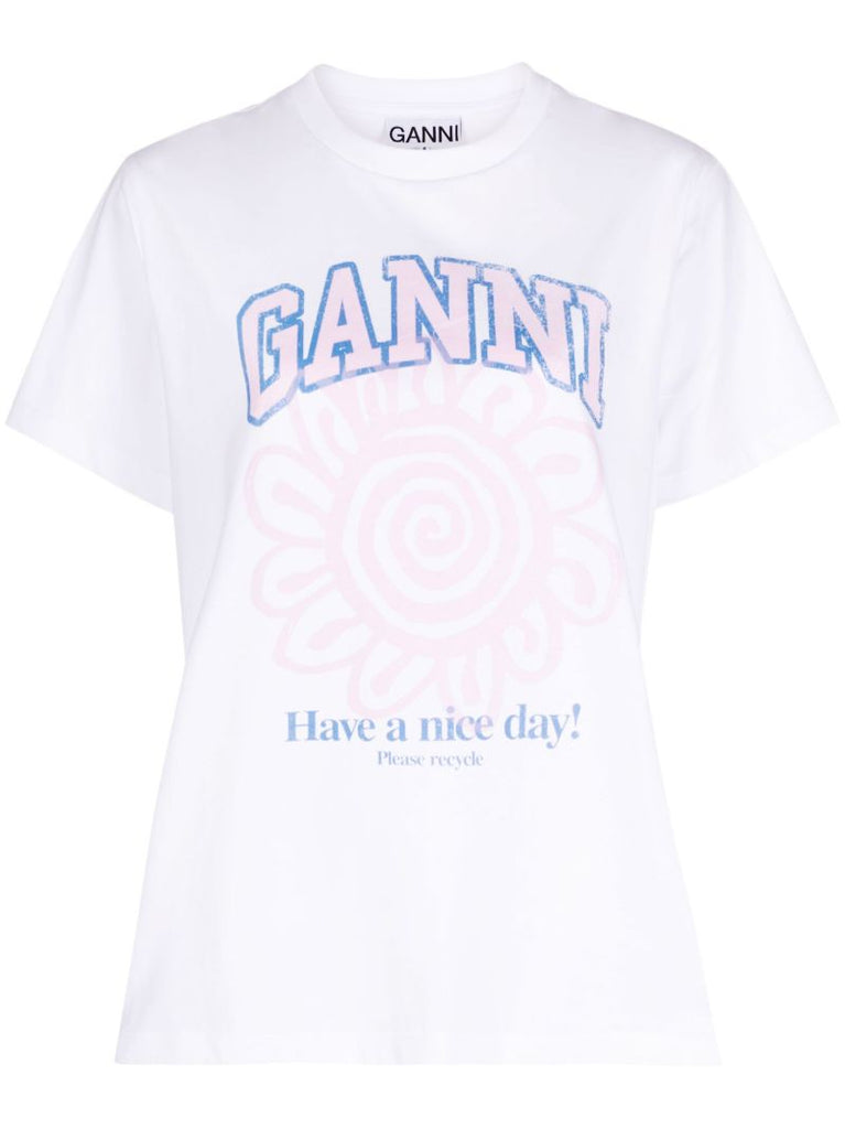 White Flower-print Organic Cotton T-shirt