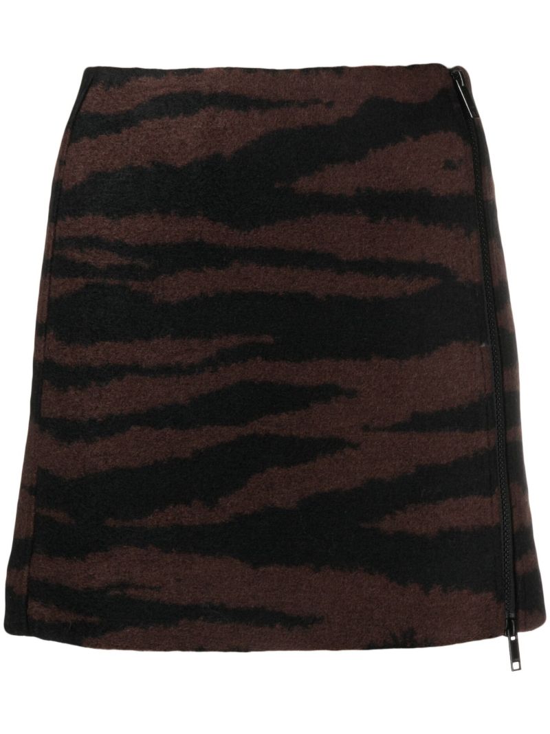 Brown Tiger-jacquard Mini Skirt