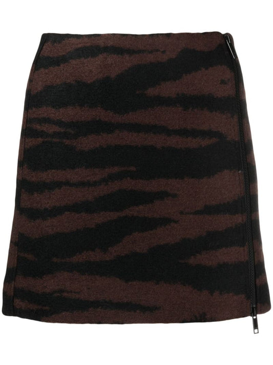 Brown Tiger-jacquard Mini Skirt