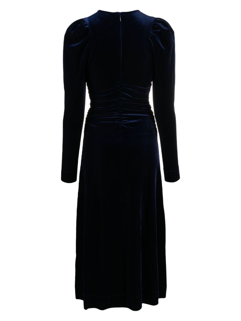 Blue Ruched Velvet Dress