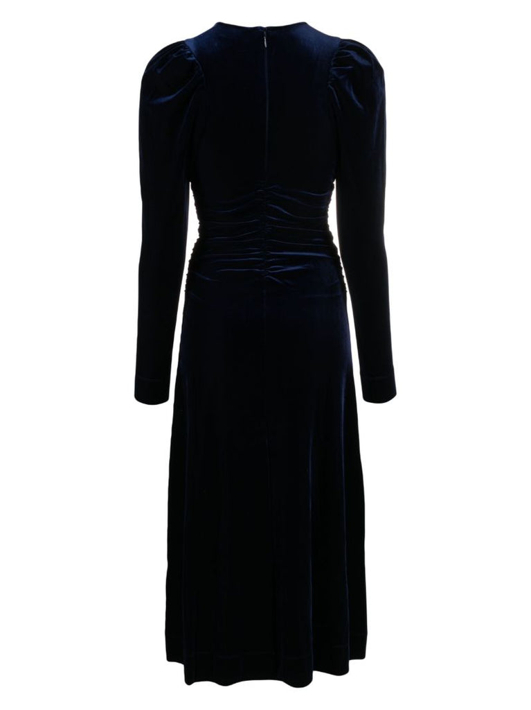 Blue Ruched Velvet Dress