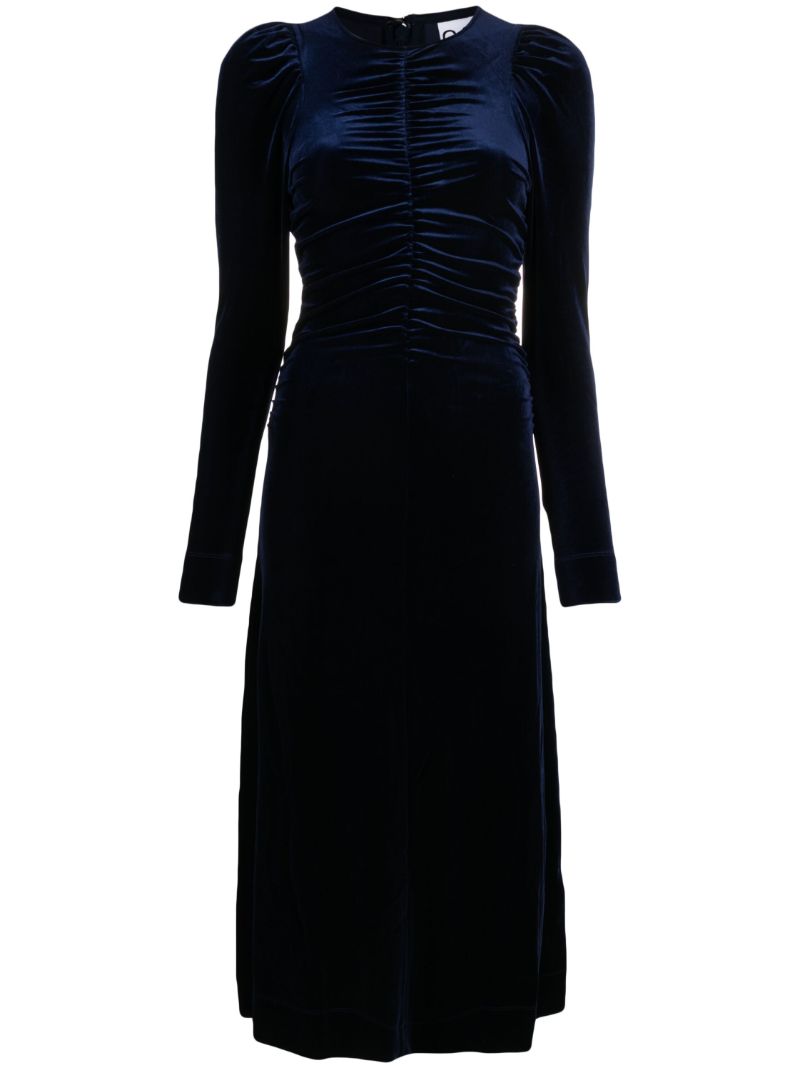 Blue Ruched Velvet Dress