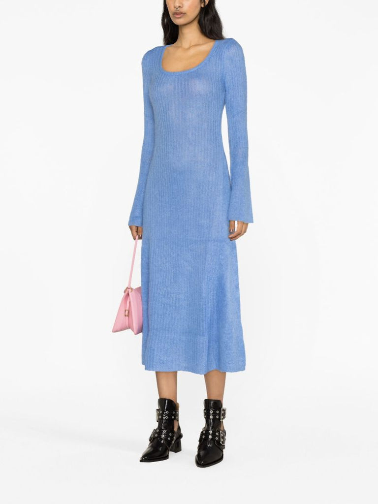 Blue Ribbed-knit Dress