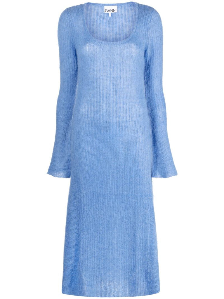 Blue Ribbed-knit Dress