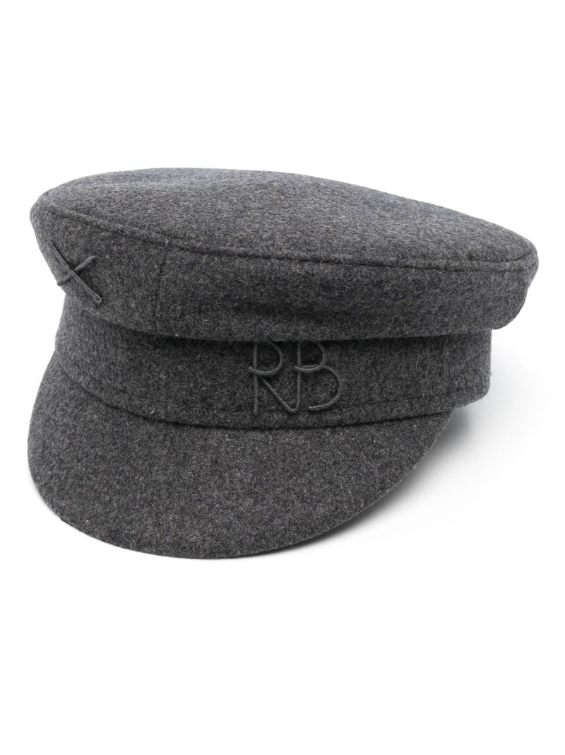 Grey Monogram Embroidered Baker Boy Hat