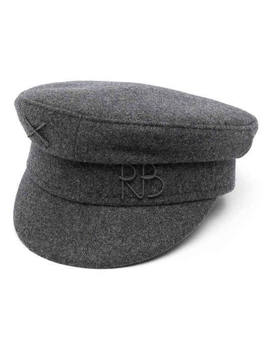 Grey Monogram Embroidered Baker Boy Hat