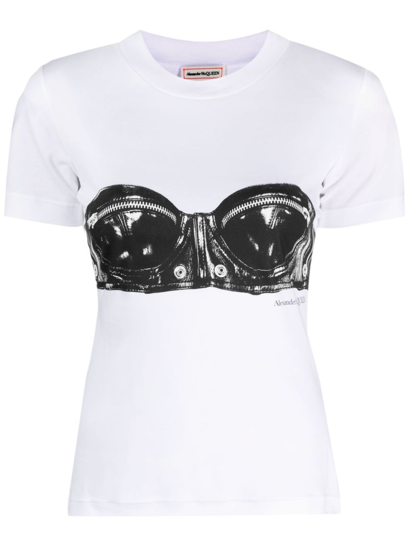 White Bustier Print Cotton T-shirt