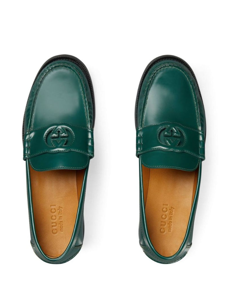 Green Interlocking G Leather Loafers