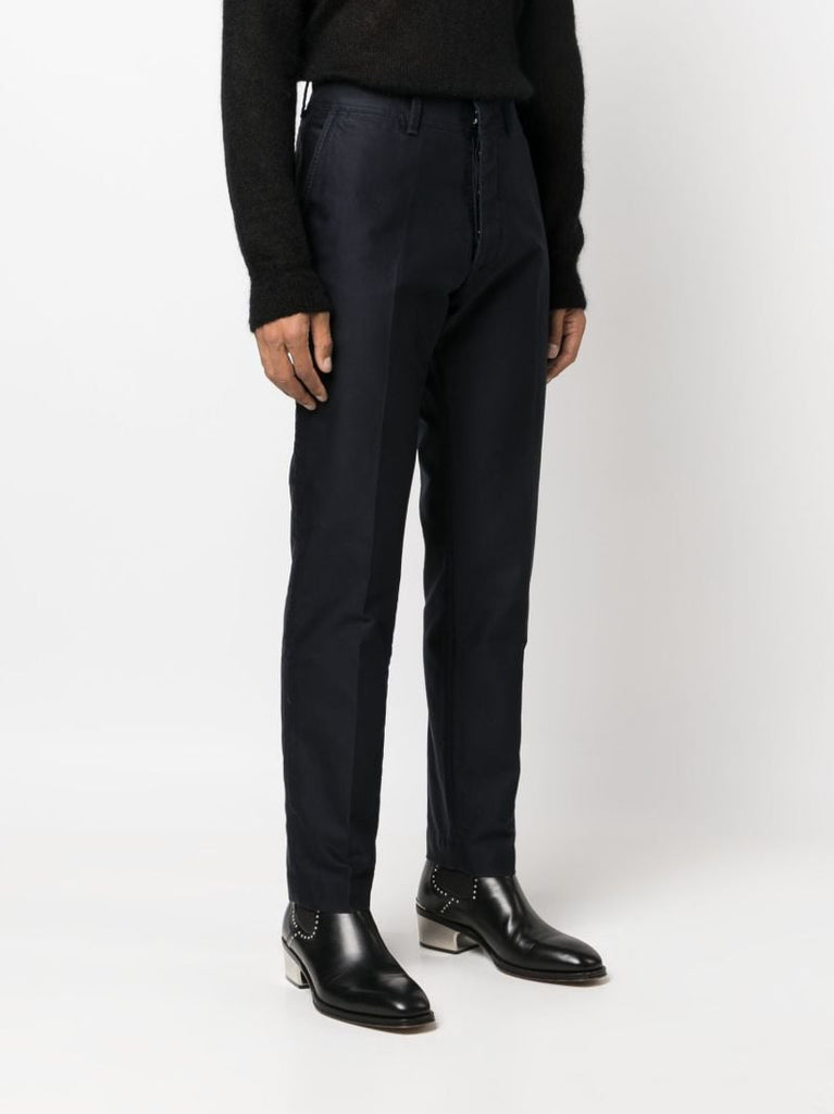 Blue Cotton  Straight Leg Trousers