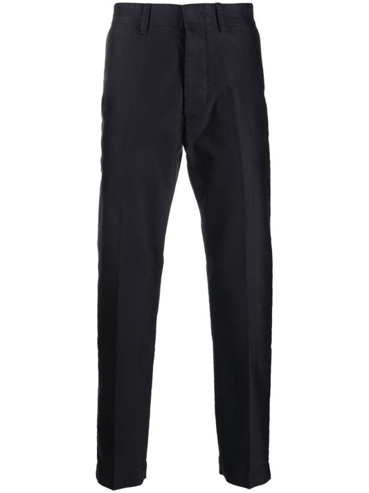 Blue Cotton  Straight Leg Trousers