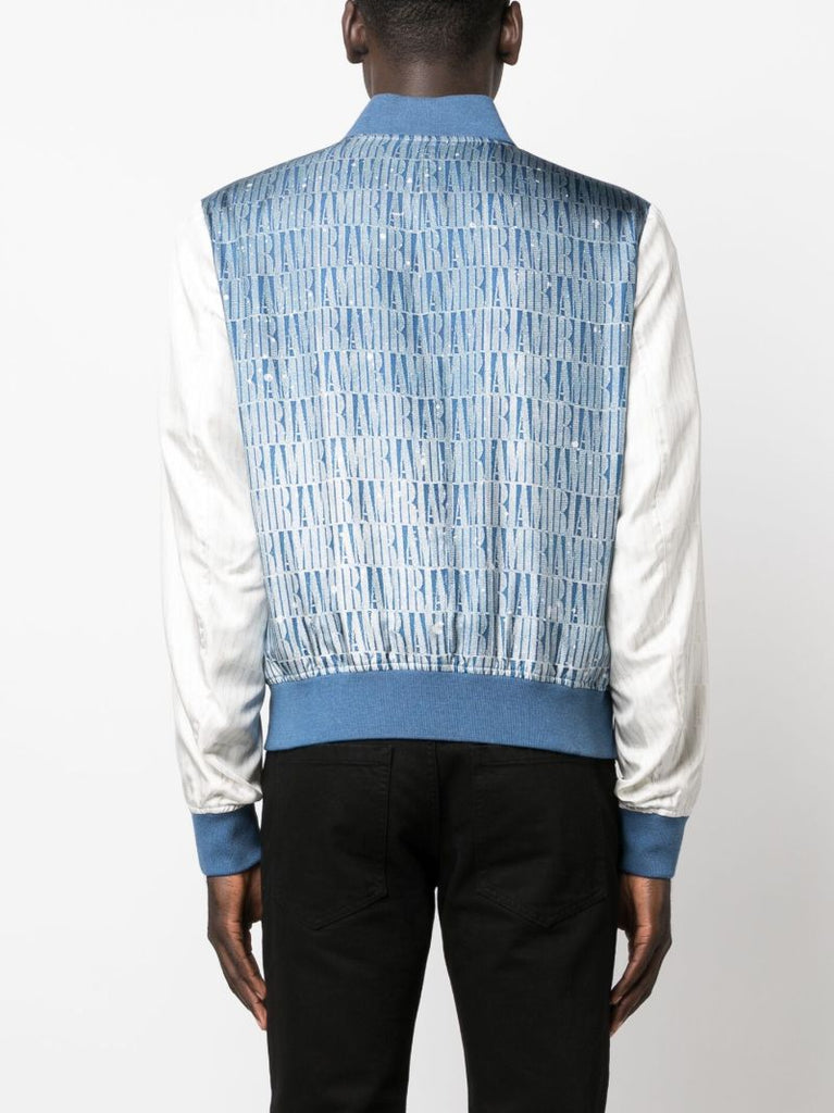 Blue Gradient Repeat Silk Bomber Jacket
