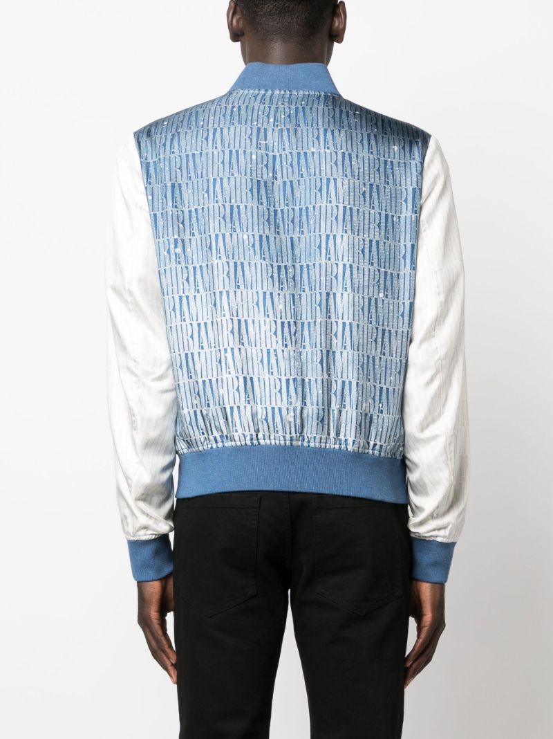 Blue Gradient Repeat Silk Bomber Jacket