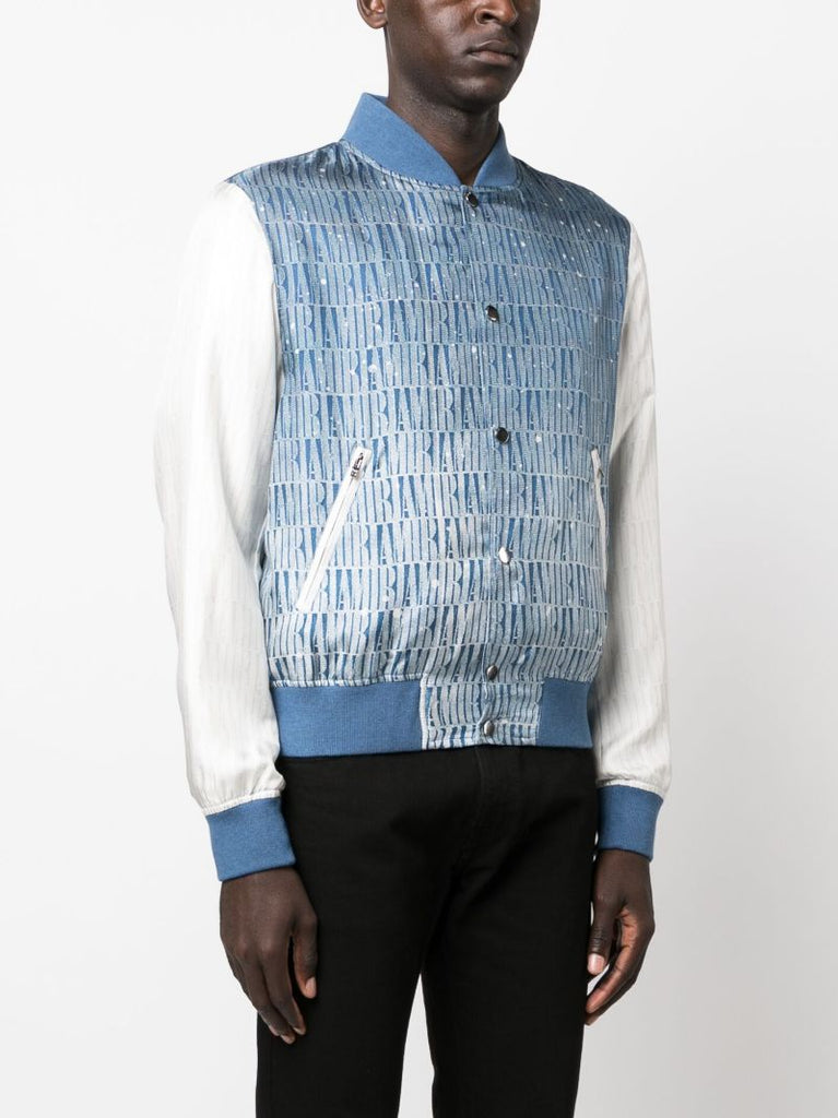 Blue Gradient Repeat Silk Bomber Jacket